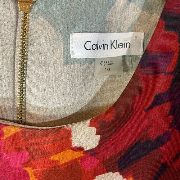 Calvin Klein Dress 10 Gray Floral Stretch Career Work Below Knee Sleeveless - Picture 3 of 5